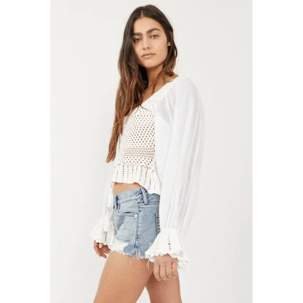 new sz Large L FREE PEOPLE MEGAN CROCHET TOP IVORY WHITE VICTORIAN OPEN BACK